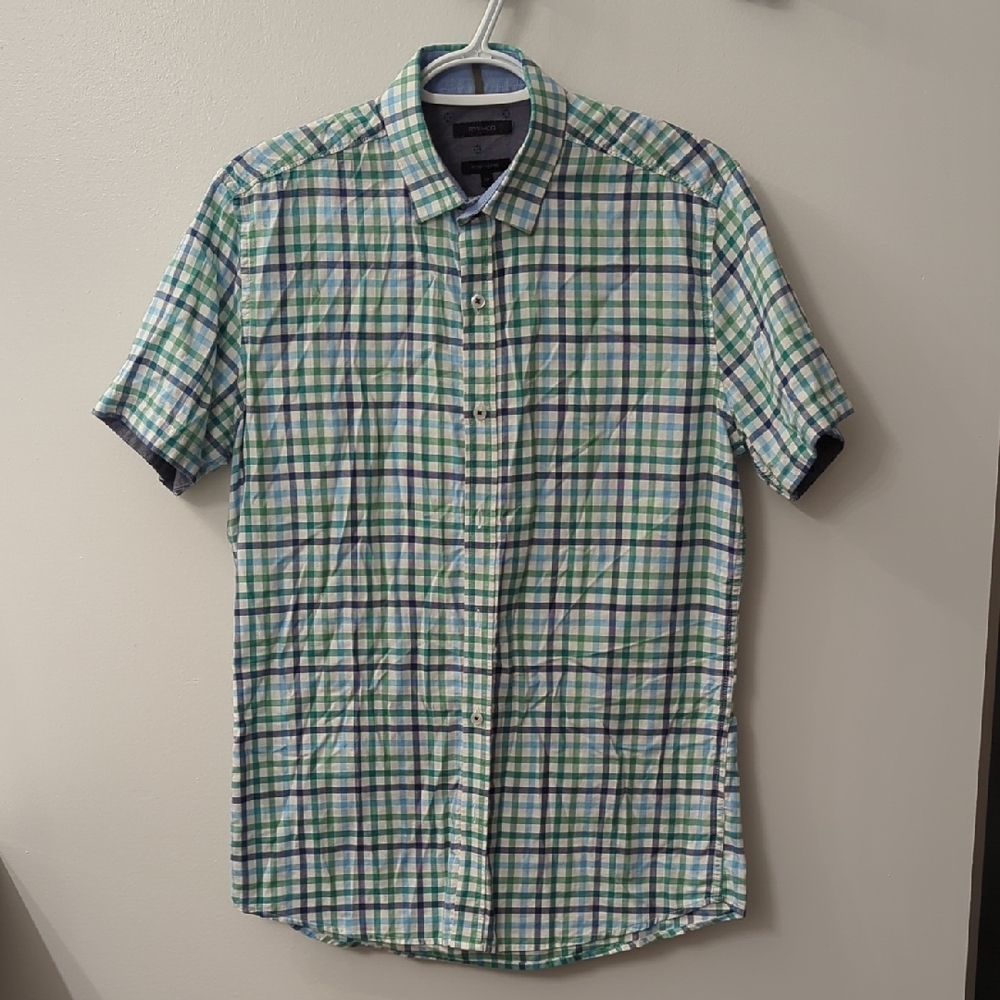 RW&Co Green and Blue Casual Button Down Shirt with Plaid Design